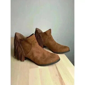 Faded Glory Cognac Hula Fringe Boot Women’s Size 10 Casual‎ Western Boho